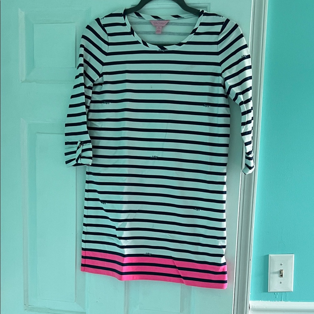 Lilly Pulitzer Kids Dress Striped Black and White Dress with Pink Accents